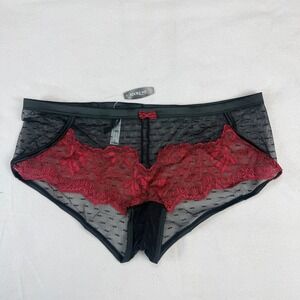 Adore Me Womens 1X Black Red Lace Hipster Panties NWT AFF-PA-04267-HIP Plus Size